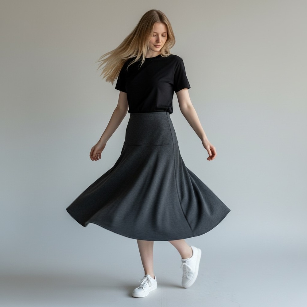 OGL Charcoal Grey High Waisted Skater Skirt Flare A-Line Jersey Knit Size XS